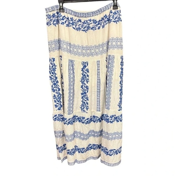 Hale Bob Dresses & Skirts - NWT‎ Hale Bob Blue Embroidered Gauze  Floral Boho Elastic Waist Maxi Skirt XL